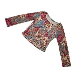 Y2K Womens haven bleu patchwork paisley print euro long sleeve top